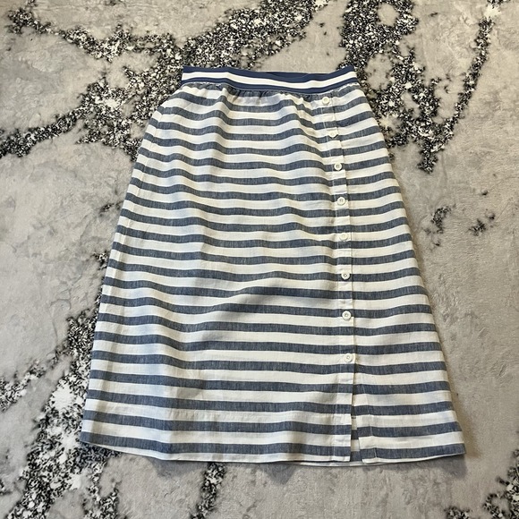 J Jill Love Linen Skirt Womens Size SP Striped Pull On Linen Nautical Blue White - Picture 1 of 8